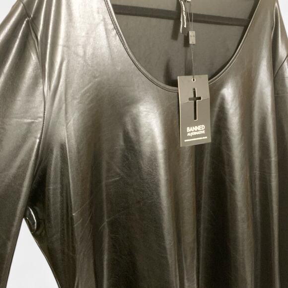 NWT Banned Apparel Wet-Look Fit-n-Flare Bell-Sleeved Mini Dress-3X - Picture 1 of 10